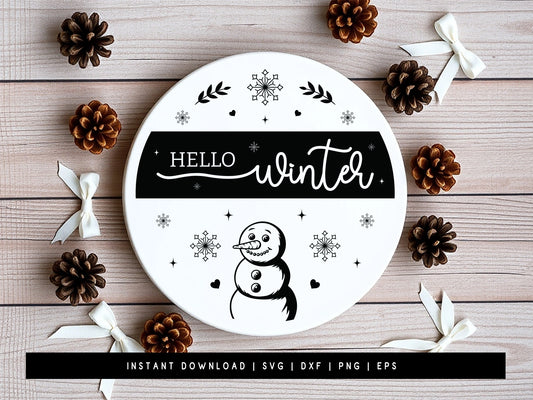 Hello Winter Round Sign SVG Design