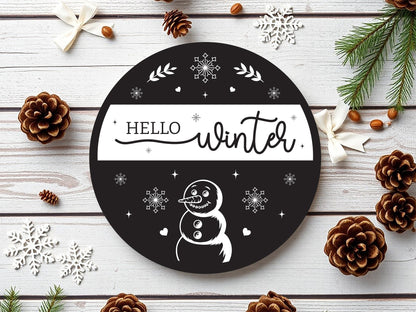 Hello Winter Round Sign SVG Design