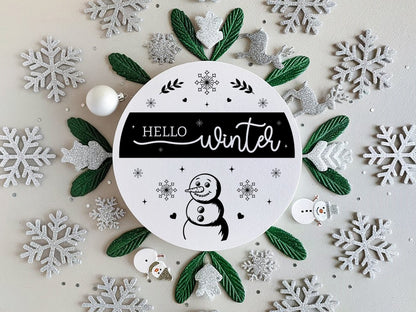 Hello Winter Round Sign SVG Design