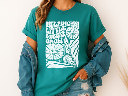 Helping Little Minds Grow, Cute Teacher Boho Floral SVG