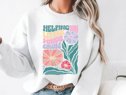 Helping Little Minds Grow, Cute Teacher Boho Floral SVG