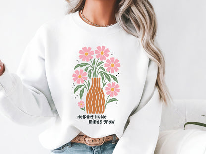 Helping Little Minds Grow, Teacher Boho Floral SVG