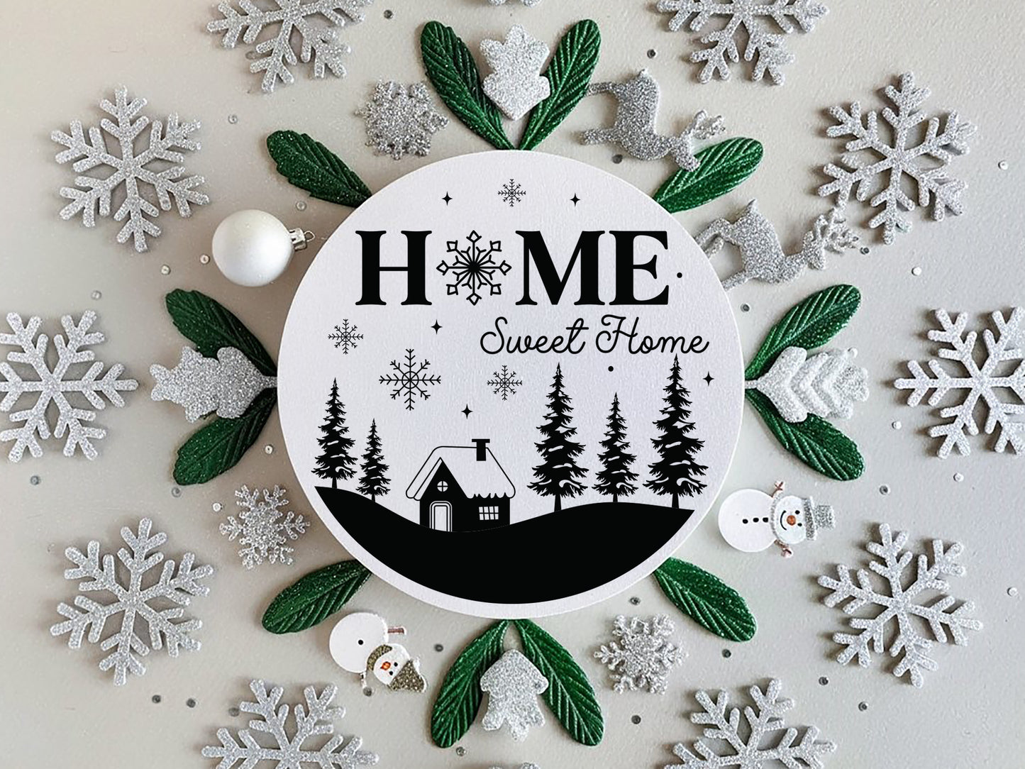 Home Sweet Home - Round Winter Sign SVG