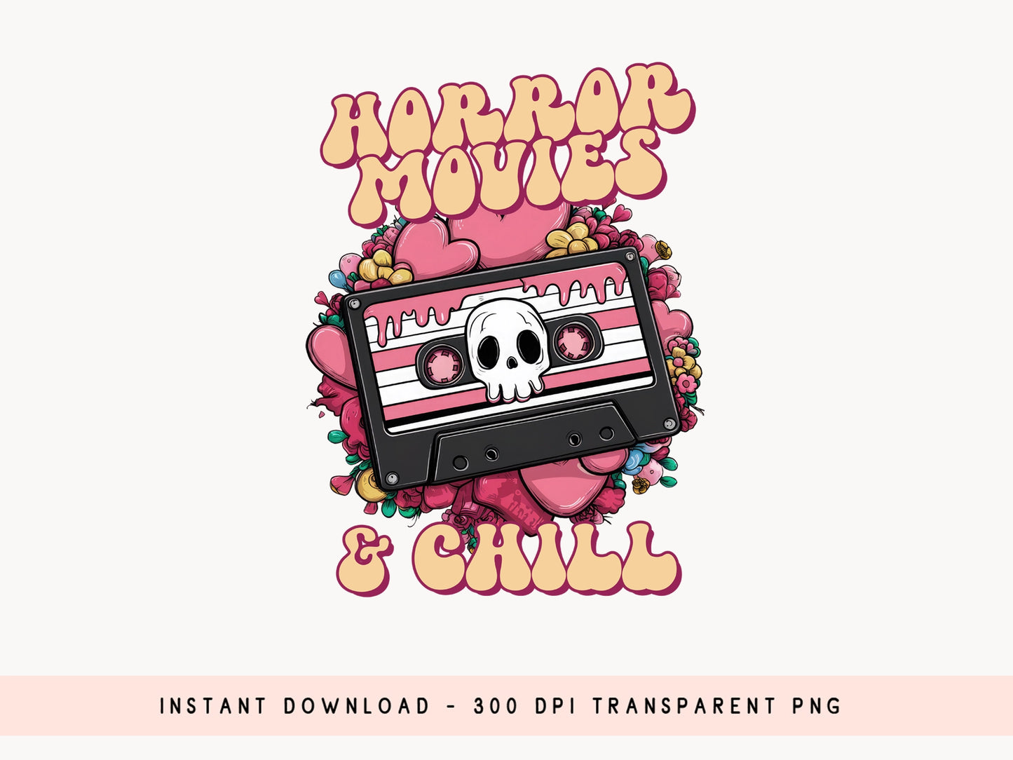 Horror Movies & Chill - Pink Halloween Sublimation Png