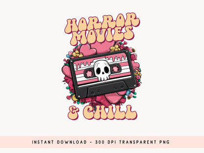 Horror Movies & Chill - Pink Halloween Sublimation Png