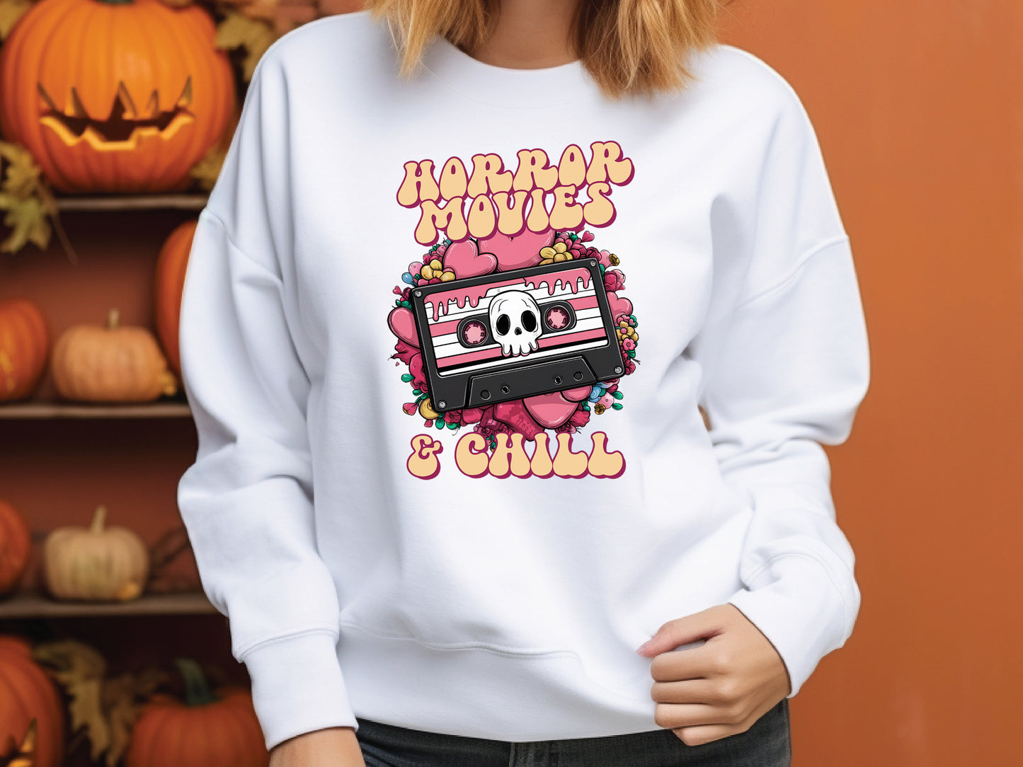 Horror Movies & Chill - Pink Halloween Sublimation Png