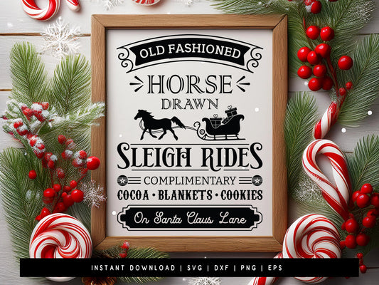 Horse Drawn Sleigh Rides - Farmhouse Christmas Sign SVG