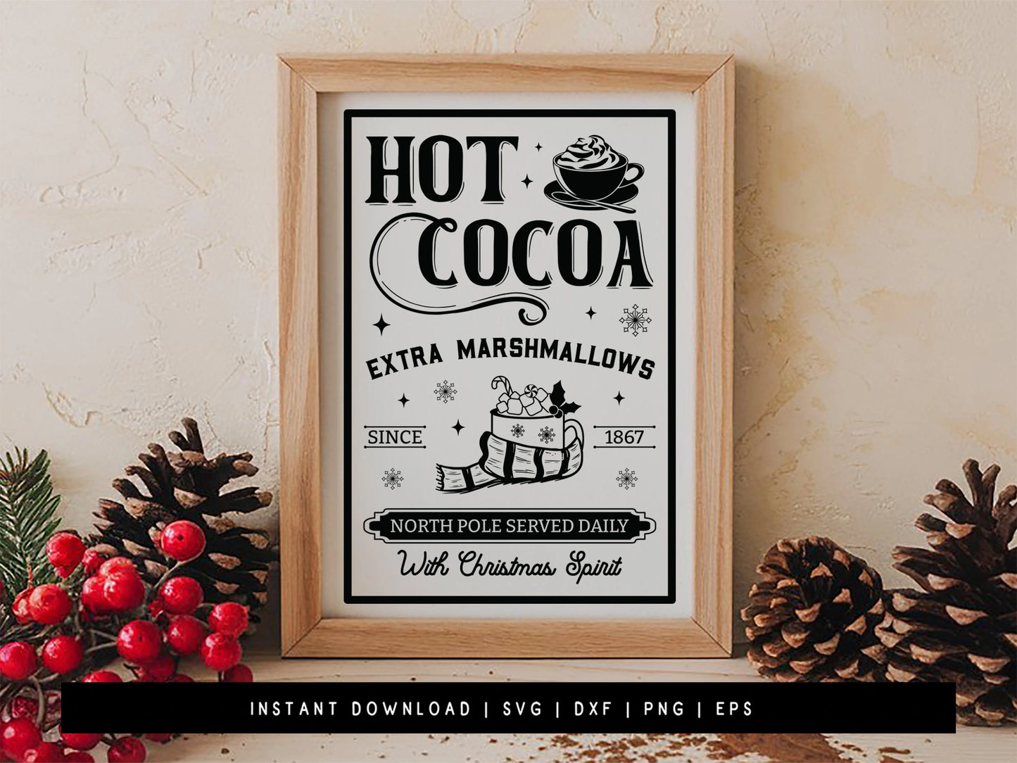 Hot Cocoa Wood Sign SVG Design