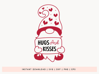 Hugs and Kisses - Valentines Gnome SVG