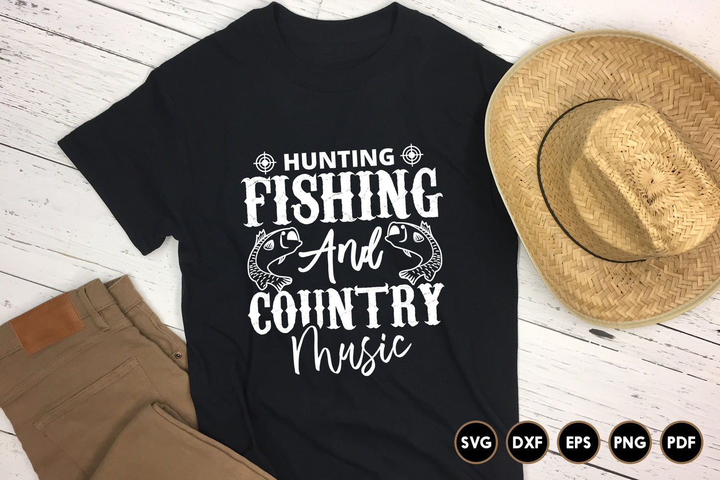 Hunting Fishing and Country Music SVG Design
