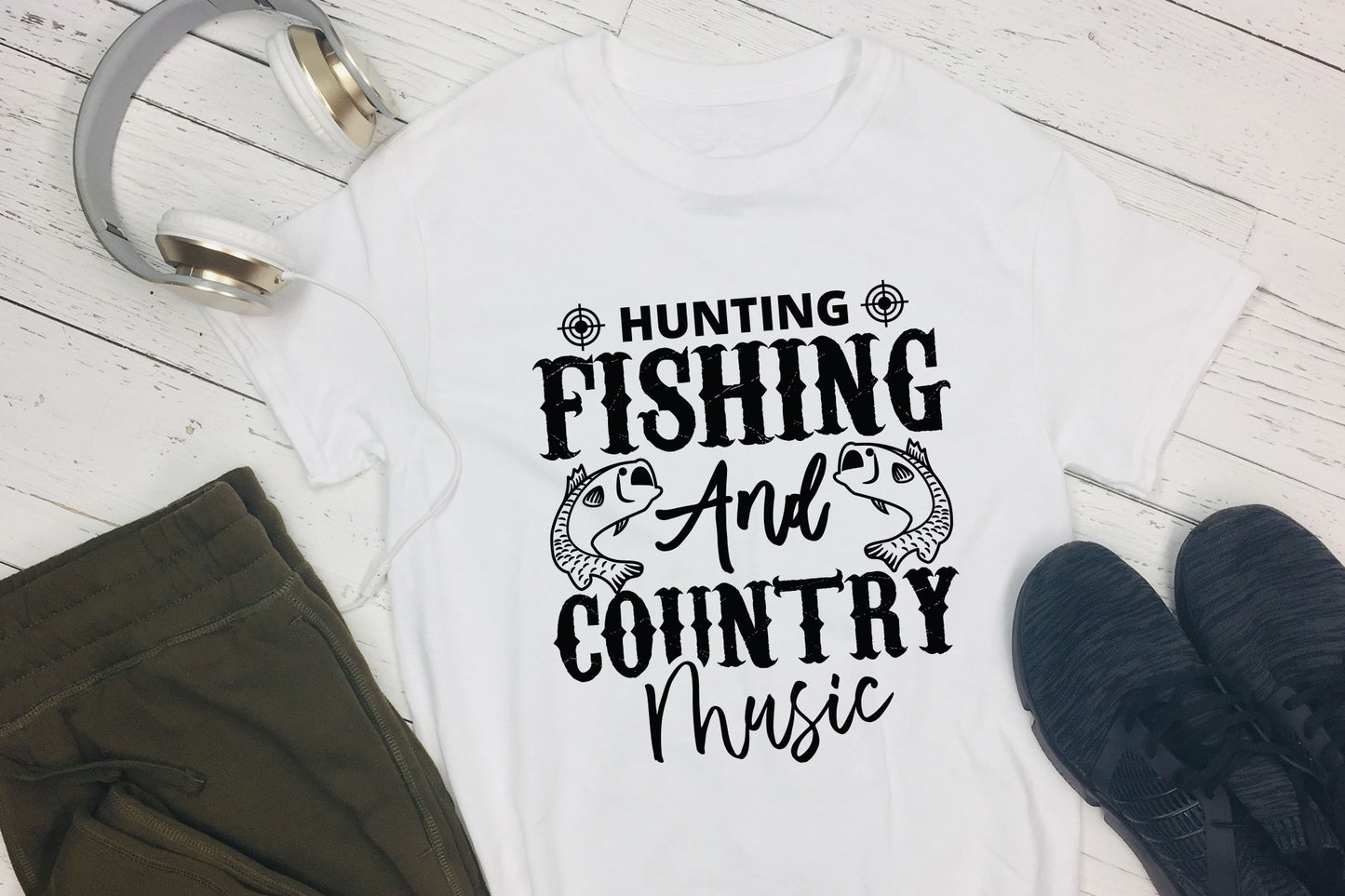 Hunting Fishing and Country Music SVG Design