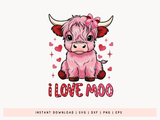 I Love Moo - Valentines Day Coquette Sublimation Design