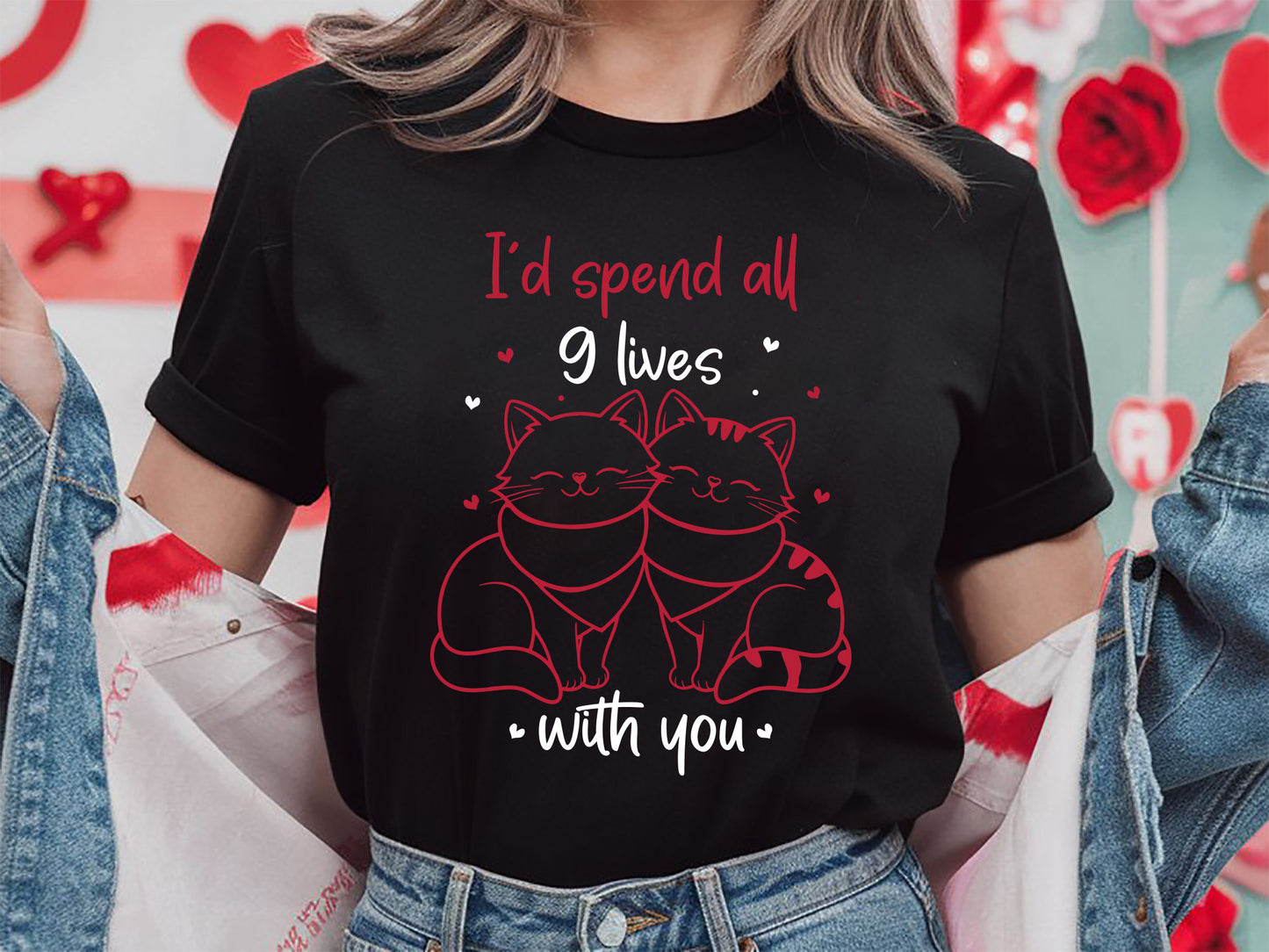 I'd Spend All 9 Lives with You - Cute Cat Valentines SVG