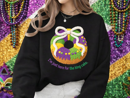 I'm Just Here for the King Cake - Faux Yarn Mardi Gras PNG