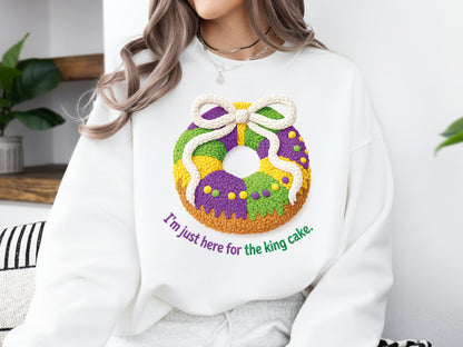 I'm Just Here for the King Cake - Faux Yarn Mardi Gras PNG