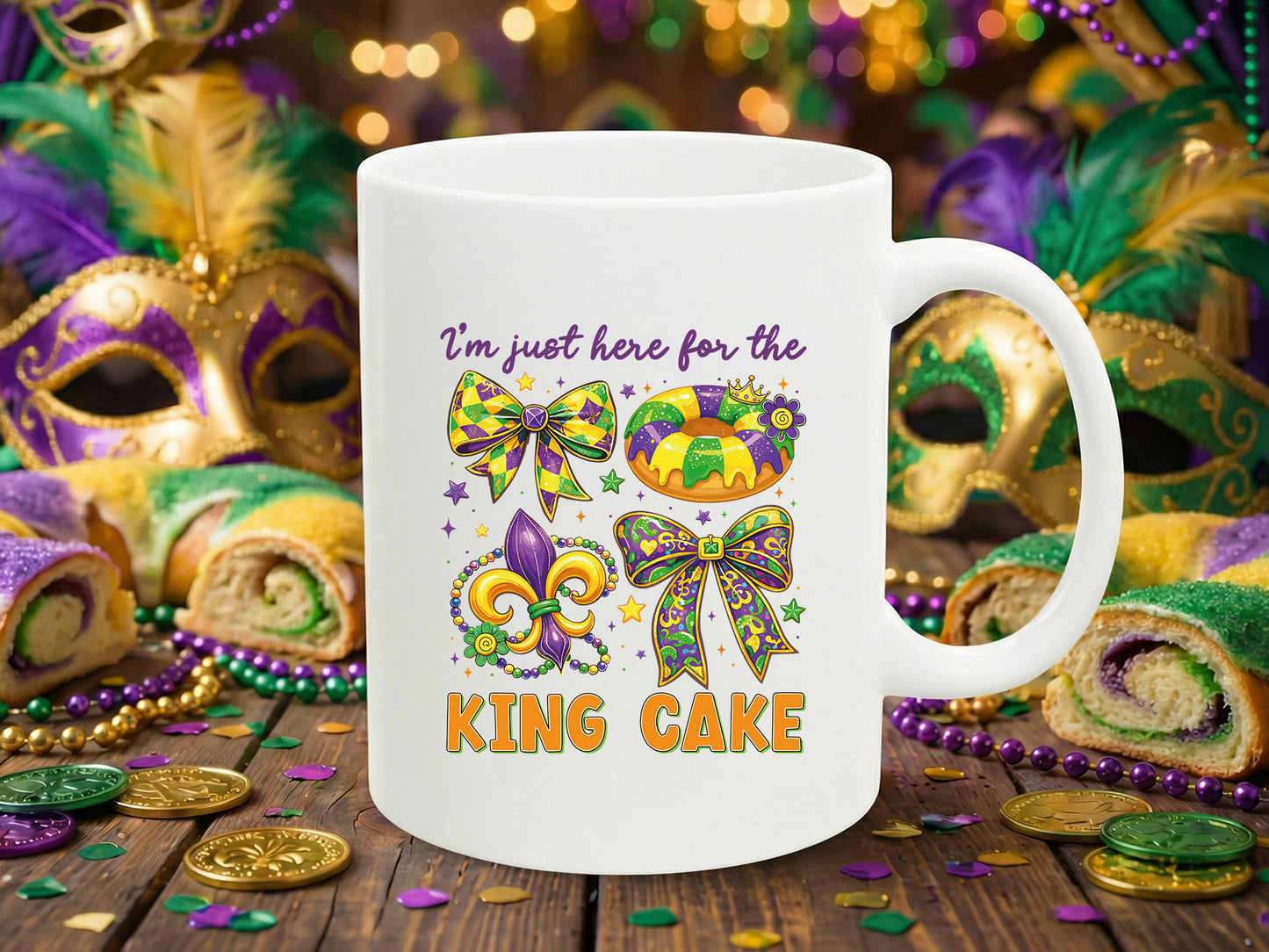I'm Just Here for the King Cake, Mardi Gras Preppy PNG