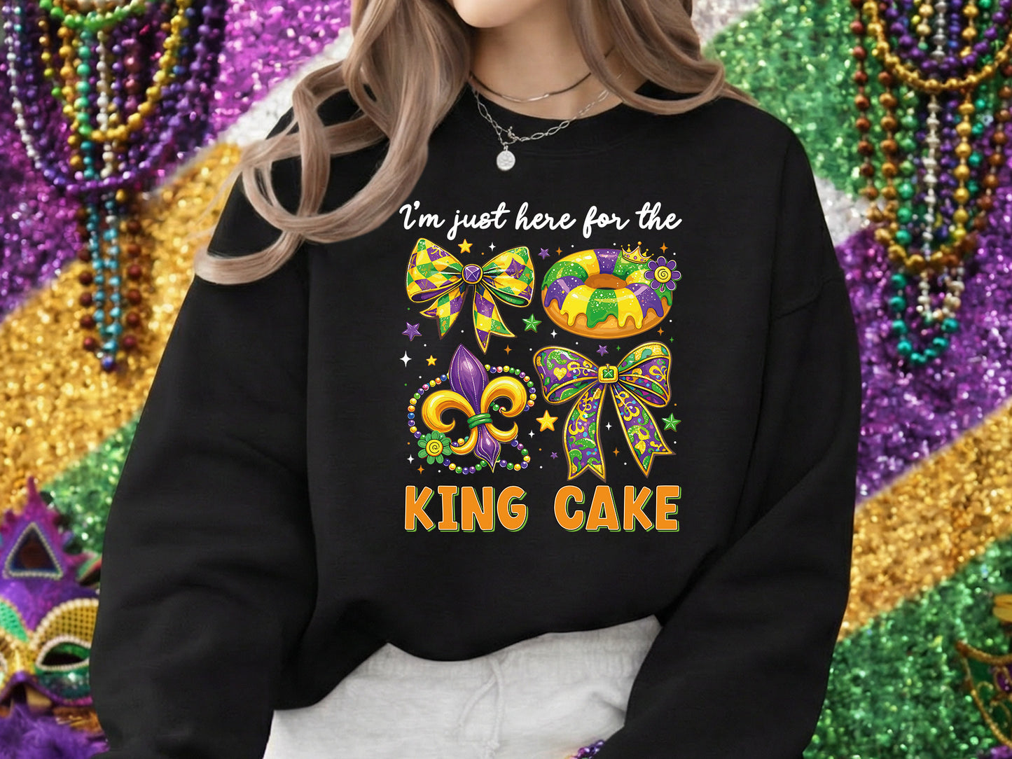 I'm Just Here for the King Cake, Mardi Gras Preppy PNG