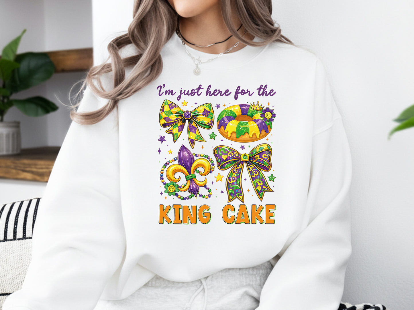 I'm Just Here for the King Cake, Mardi Gras Preppy PNG