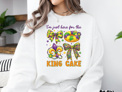 I'm Just Here for the King Cake, Mardi Gras Preppy PNG
