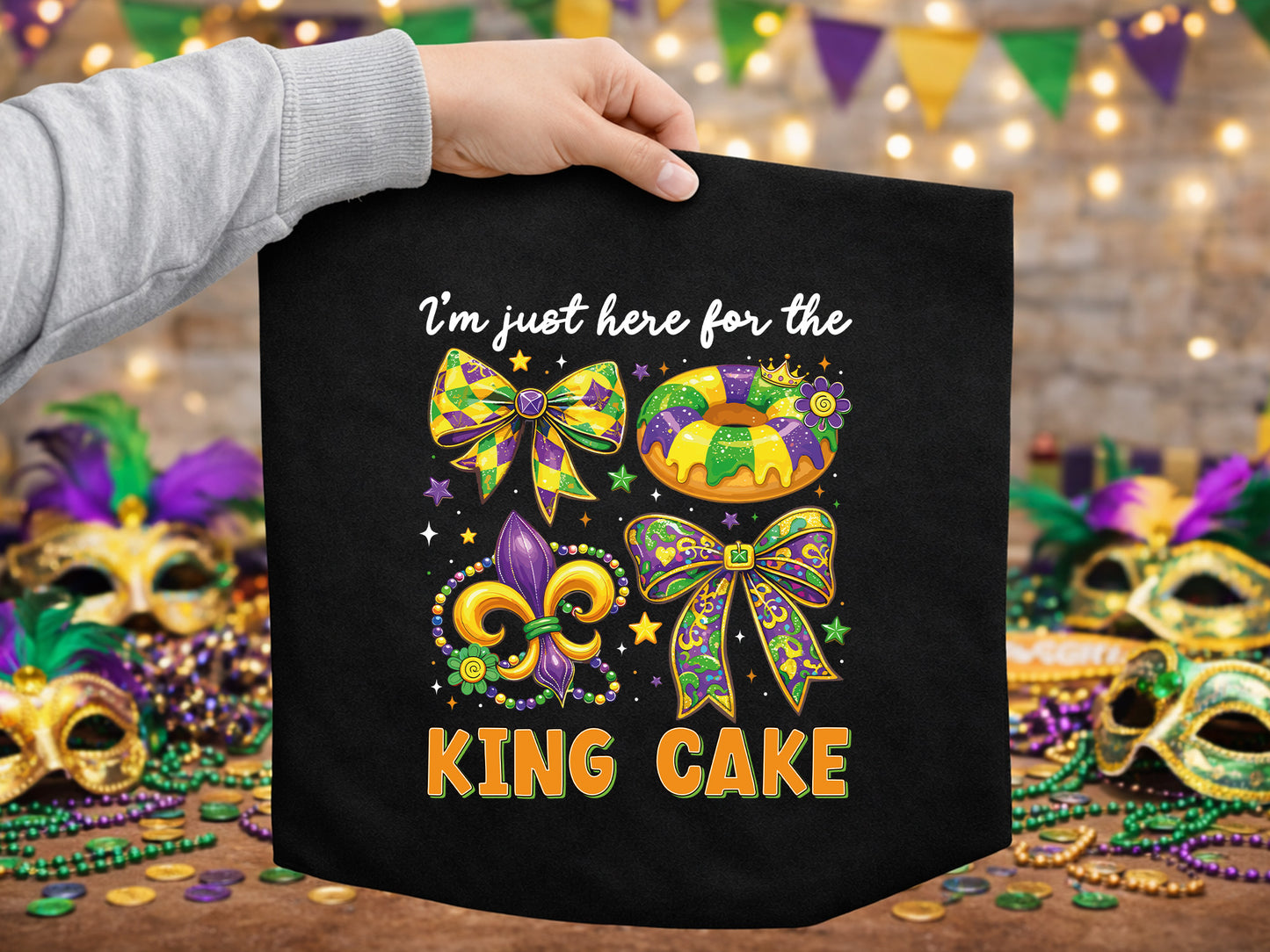 I'm Just Here for the King Cake, Mardi Gras Preppy PNG