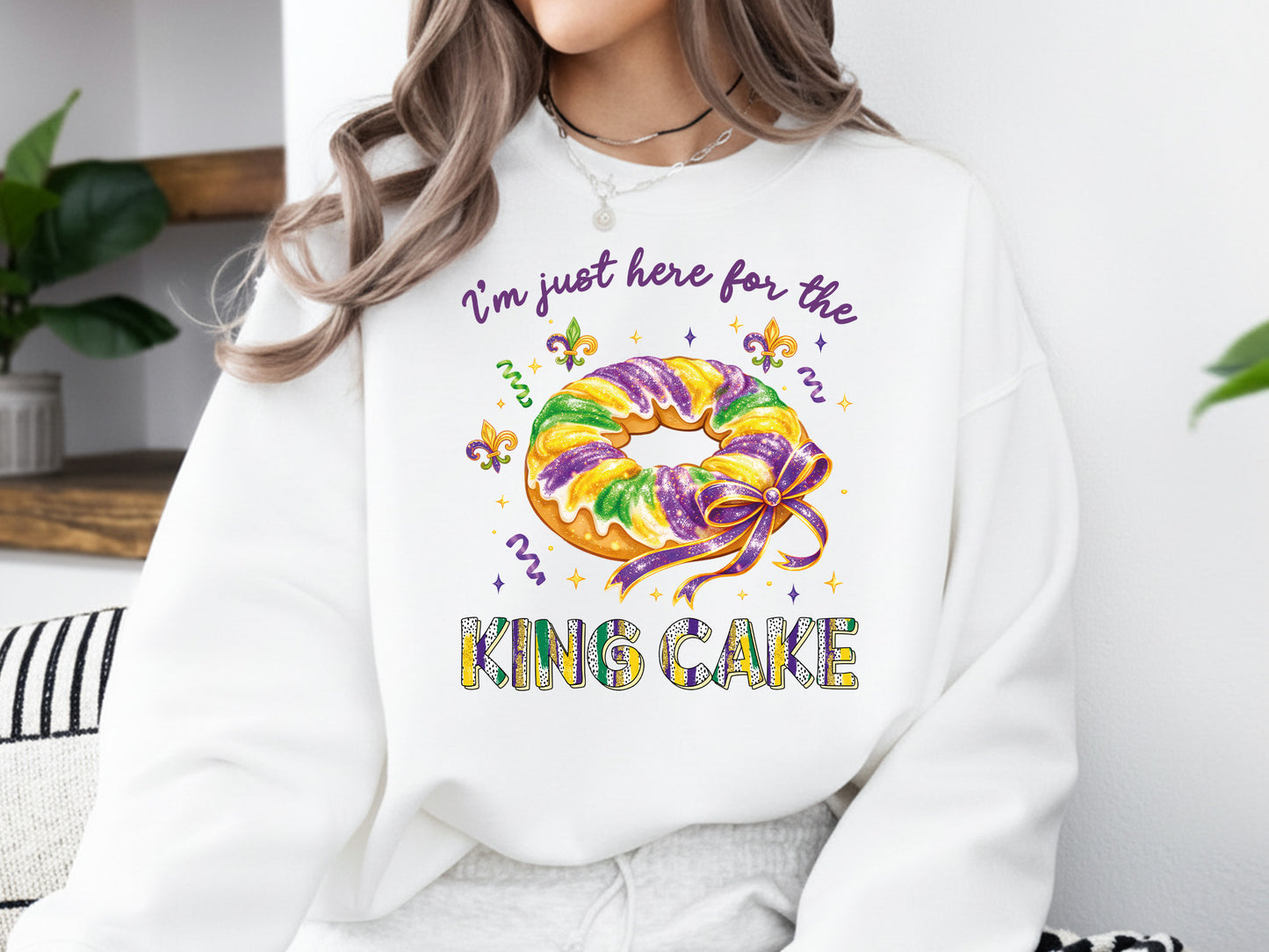 I'm Just Here for the King Cake, Preppy Mardi Gras PNG