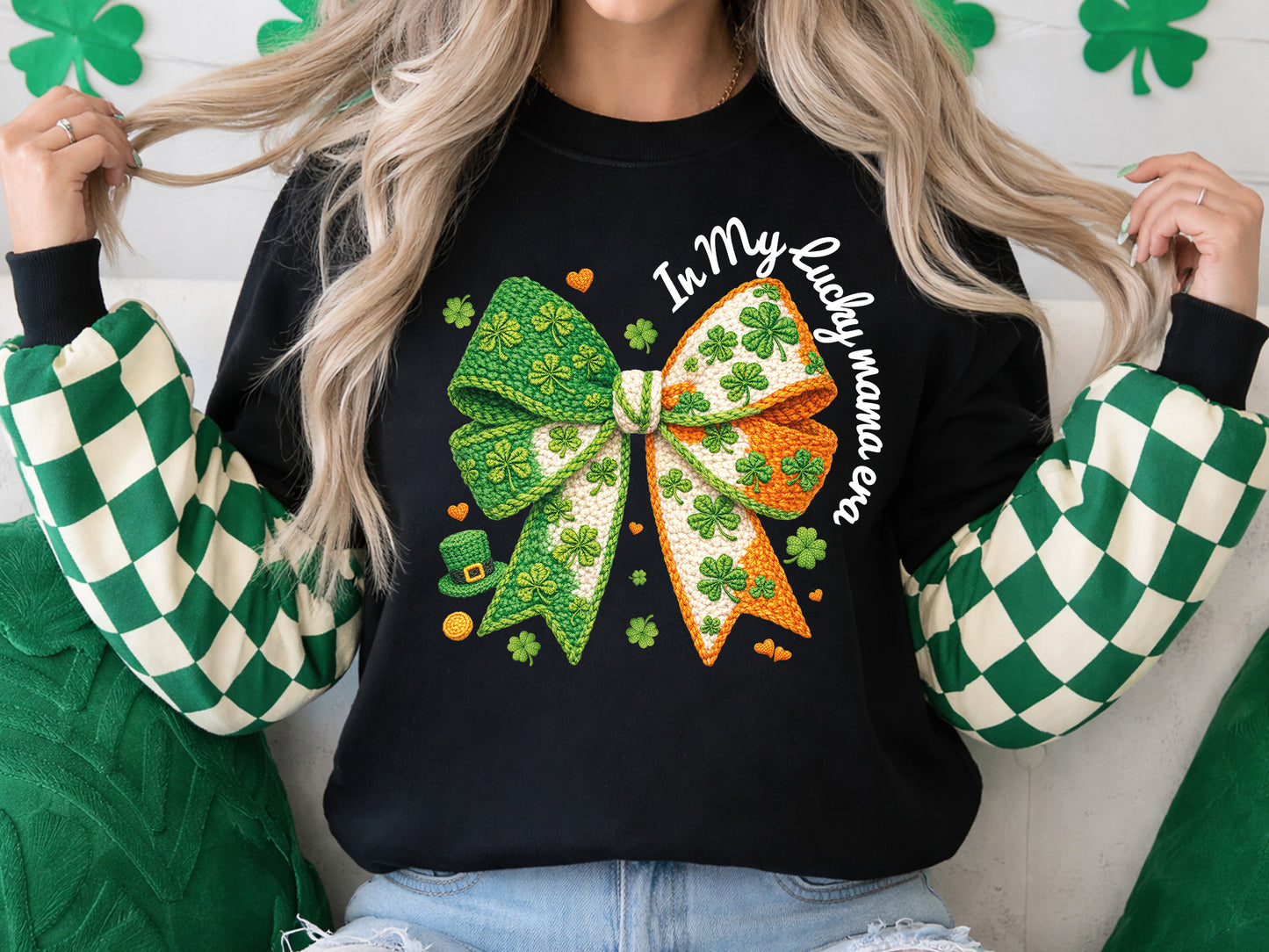 In My Lucky Mama Era, Coquette St Patrick's Day Faux Yarn PNG