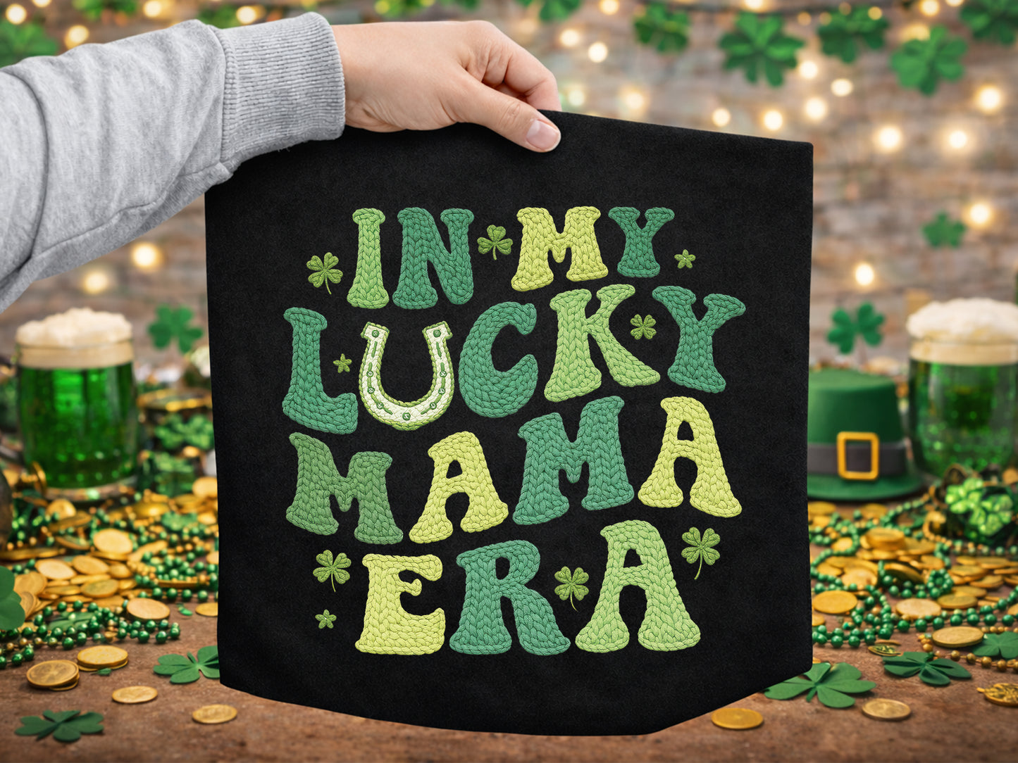 In My Lucky Mama Era, Faux Yarn St Patrick's Day PNG