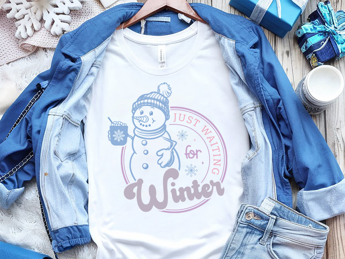 Just Waiting for Winter Snowman Design SVG