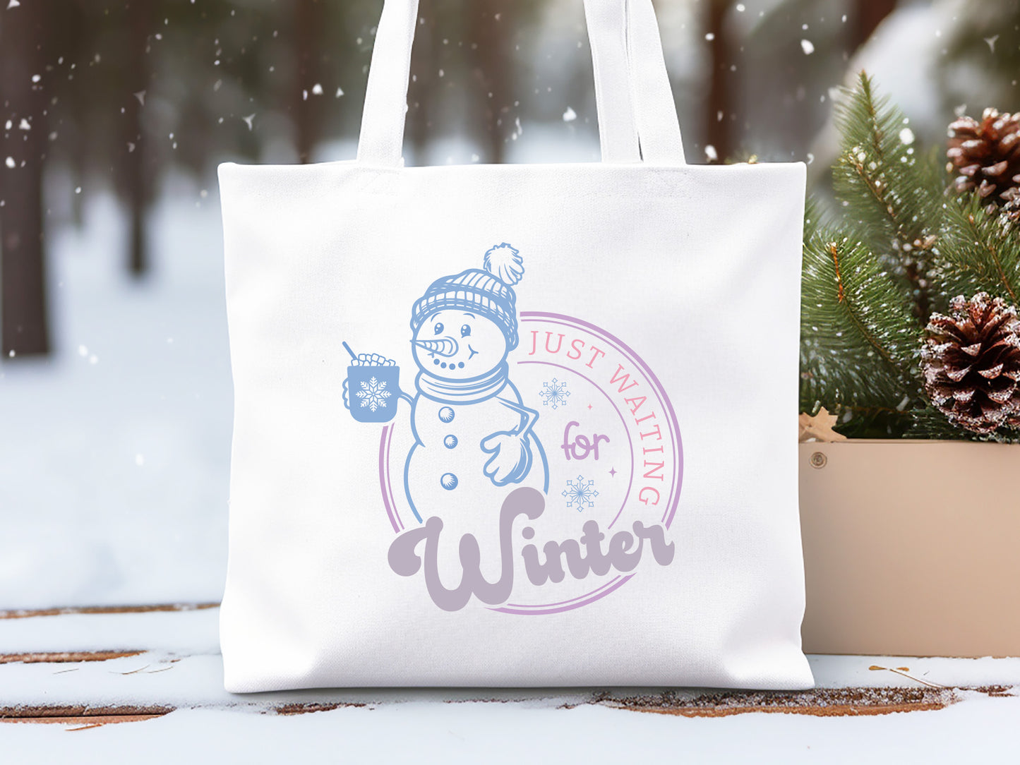 Just Waiting for Winter Snowman Design SVG