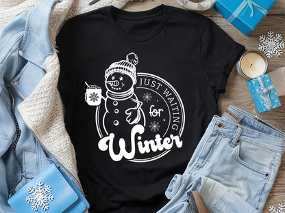 Just Waiting for Winter Snowman Design SVG