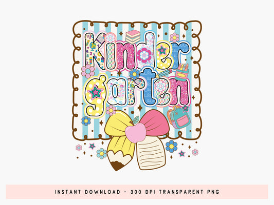 Kindergarten, Preppy Back to School PNG Sublimation