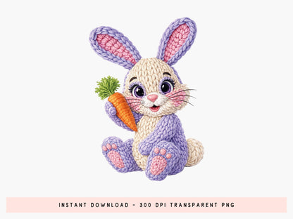 Knit Faux Yarn Bunny Easter PNG Sublimation