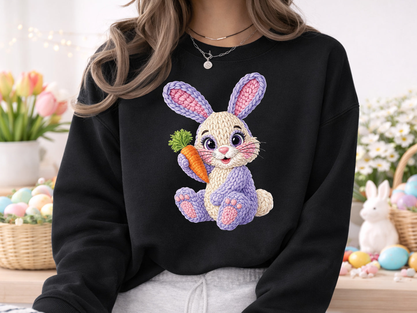 Knit Faux Yarn Bunny Easter PNG Sublimation