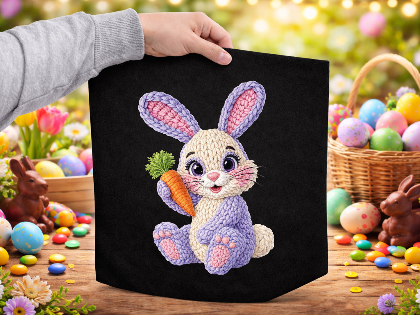 Knit Faux Yarn Bunny Easter PNG Sublimation