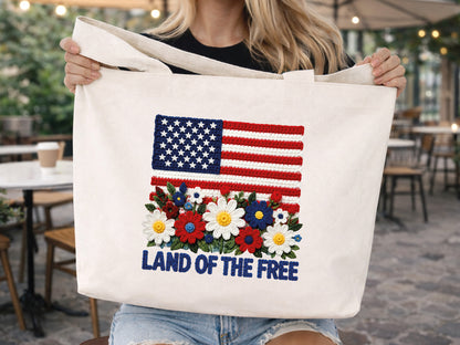 Land of the Free, Faux Yarn Floral 4th of July PNG