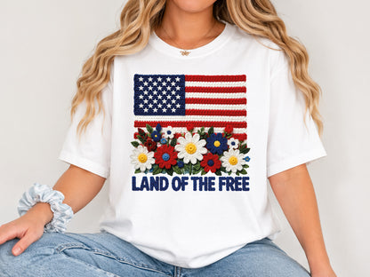 Land of the Free, Faux Yarn Floral 4th of July PNG