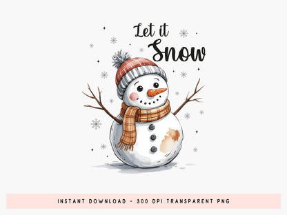 Let It Snow, Christmas Snowman PNG Sublimation