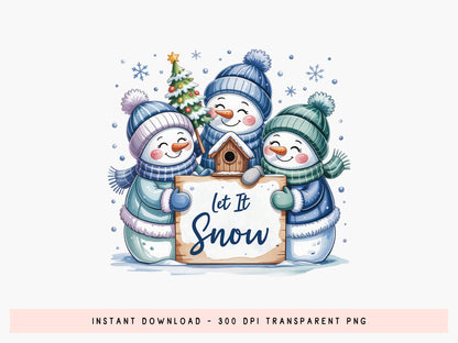 Let It Snow, Snowman Christmas Sublimation