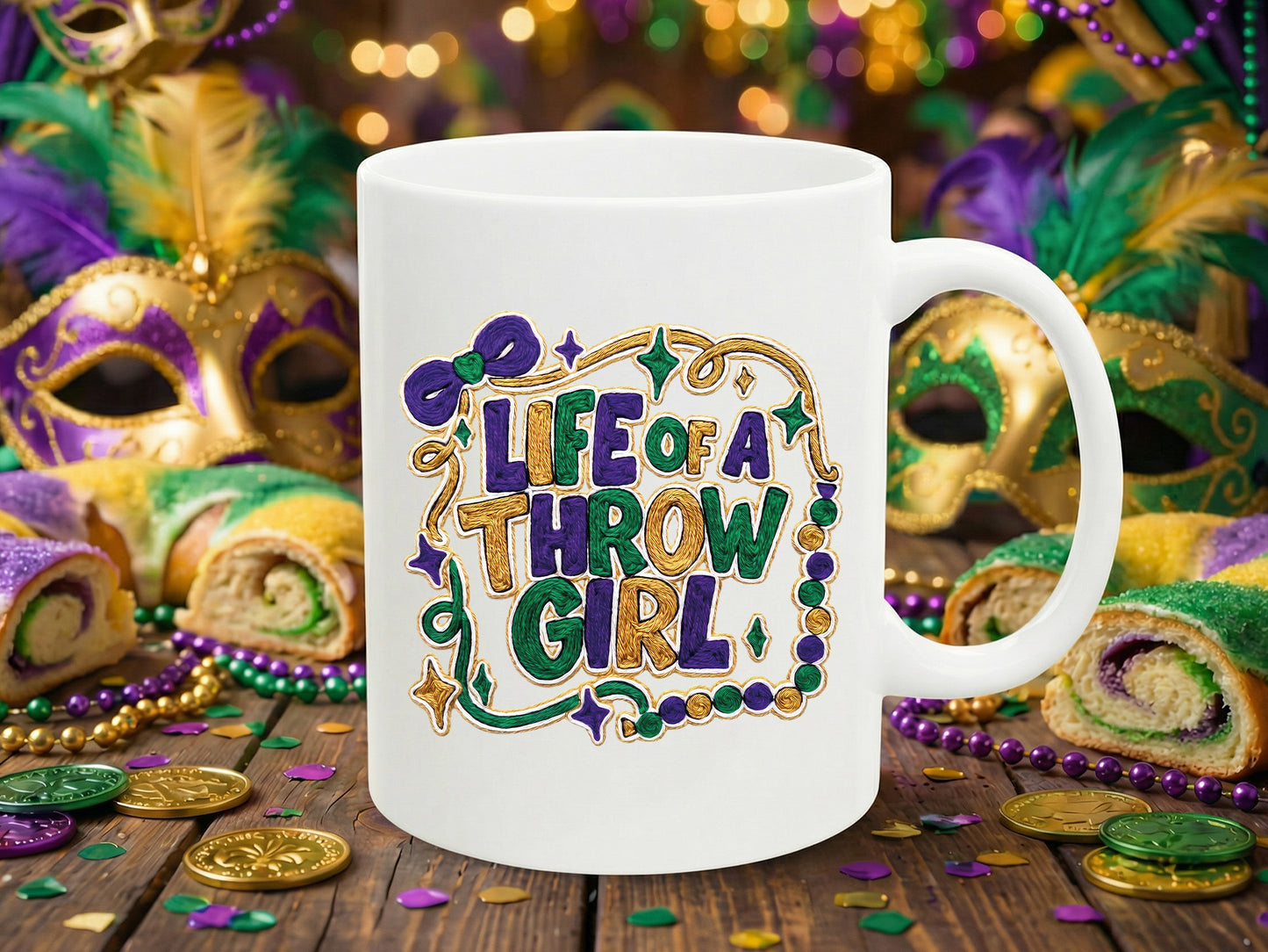 Life of a Throw Girl, Faux Yarn Mardi Gras Sublimation