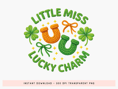 Little Miss Lucky Charm, Faux Yarn St Patrick's PNG
