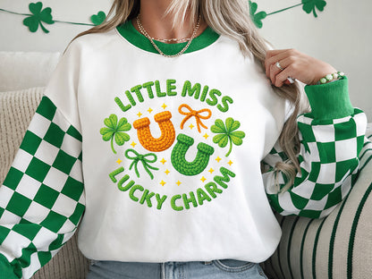 Little Miss Lucky Charm, Faux Yarn St Patrick's PNG