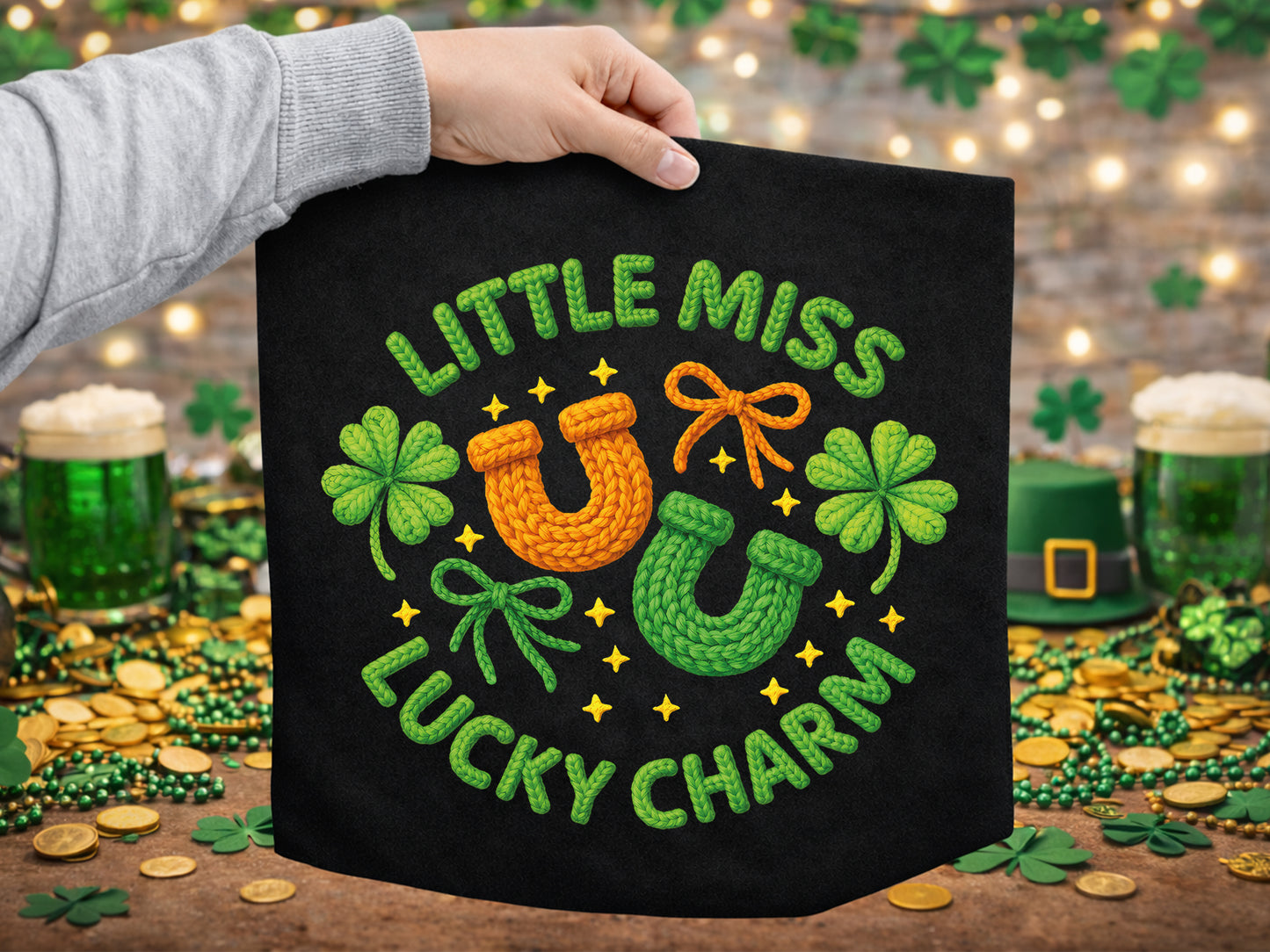 Little Miss Lucky Charm, Faux Yarn St Patrick's PNG