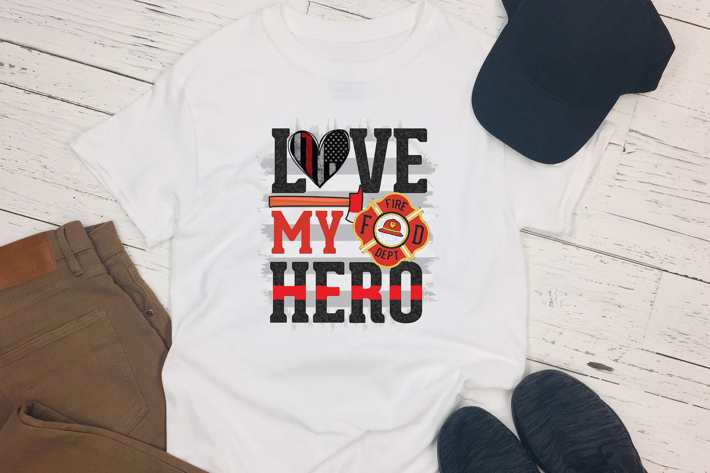 Love My Hero, Firefighter PNG Sublimation