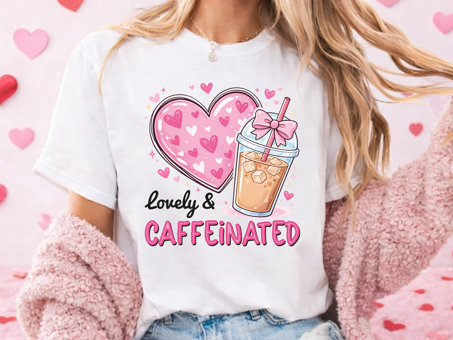Lovely & Caffeinated, Preppy Coffee Valentine PNG