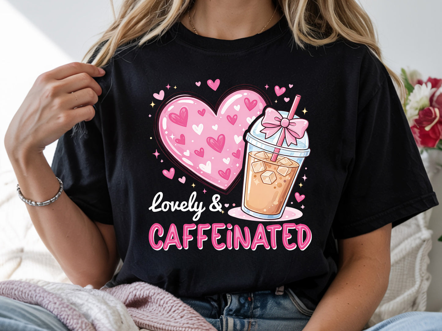 Lovely & Caffeinated, Preppy Coffee Valentine PNG