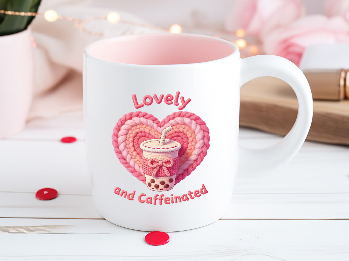 Lovey and Caffeinated, Faux Yarn Valentine PNG