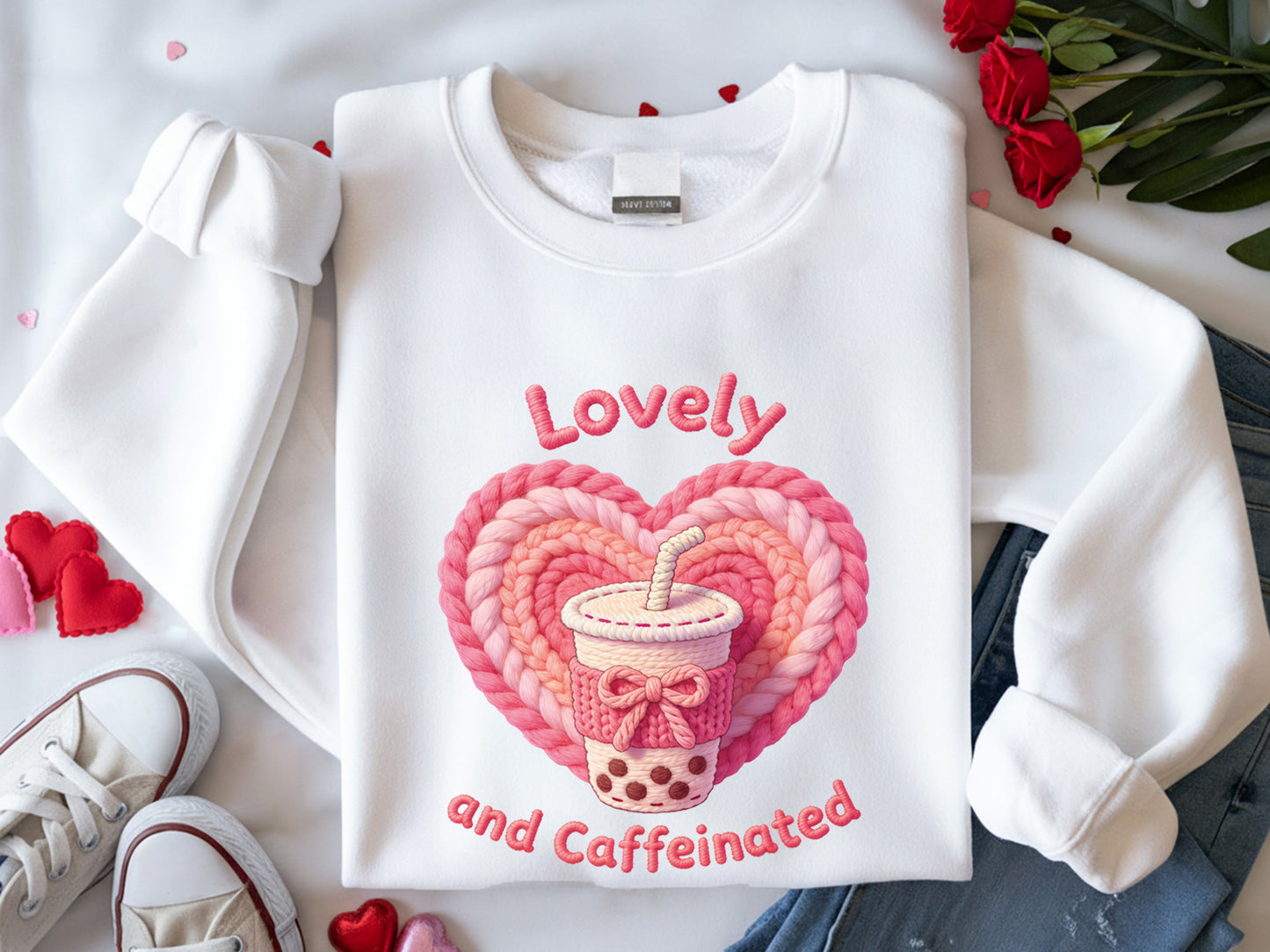 Lovey and Caffeinated, Faux Yarn Valentine PNG