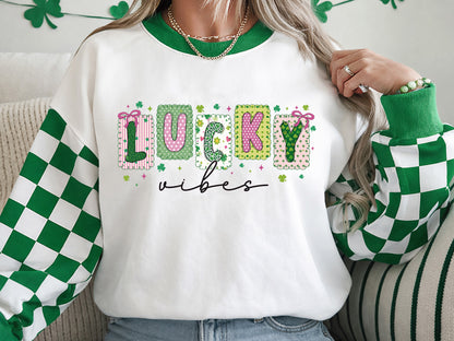 Lucky Vibes, Preppy St Patricks Day Sublimation