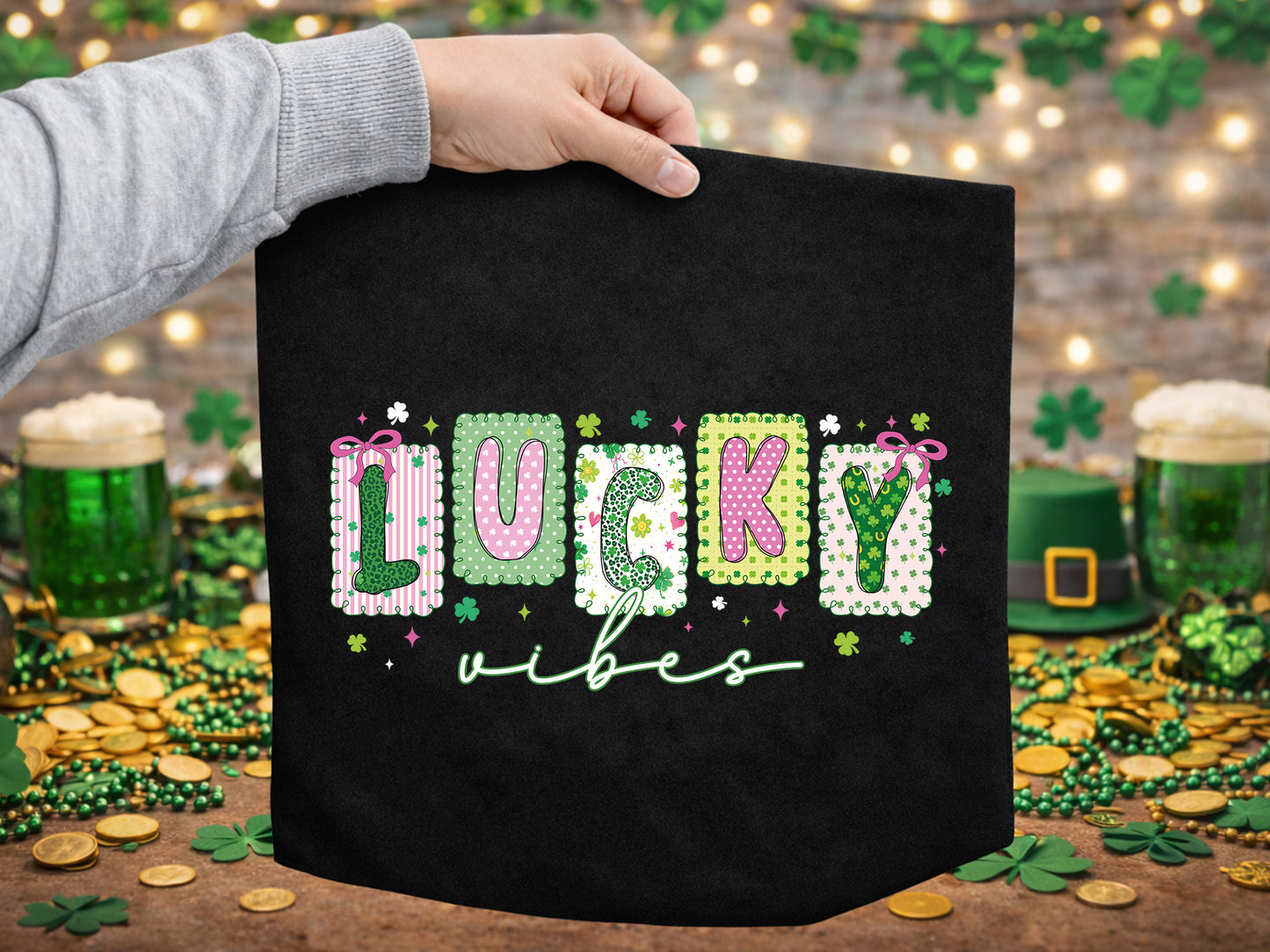 Lucky Vibes, Preppy St Patricks Day Sublimation