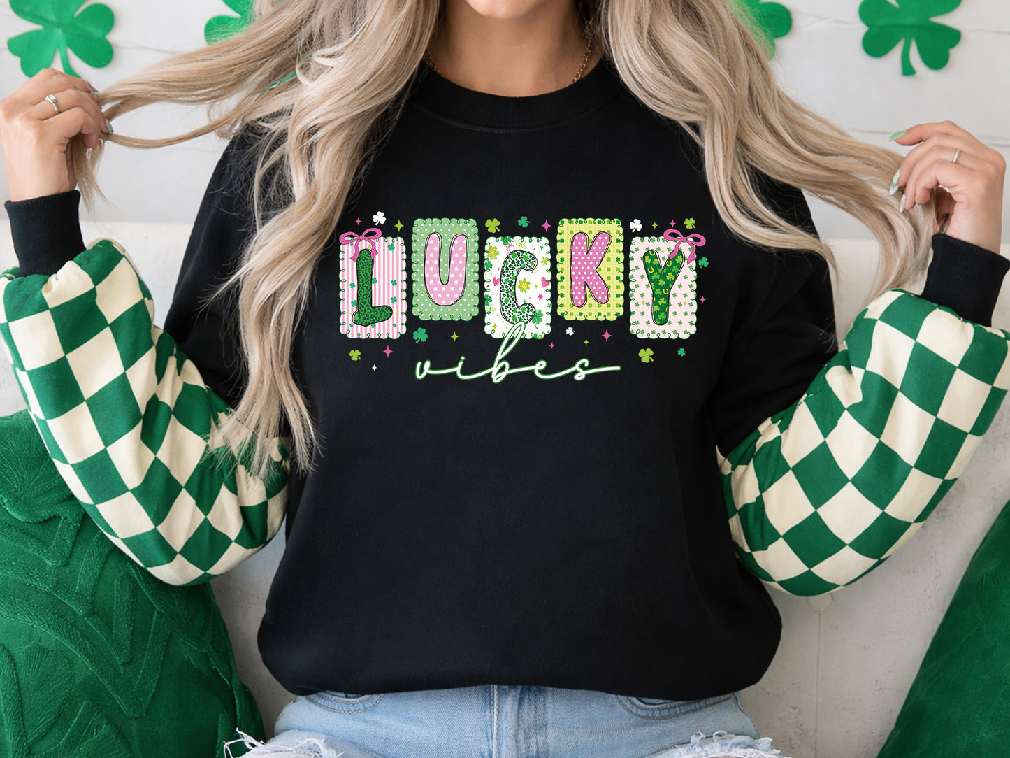 Lucky Vibes, Preppy St Patricks Day Sublimation